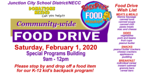 COMMUNITY-WIDE FOOD DRIVE ~ SATURDAY, FEB. 1 AT SPECIAL PROGRAMS BUILDING!